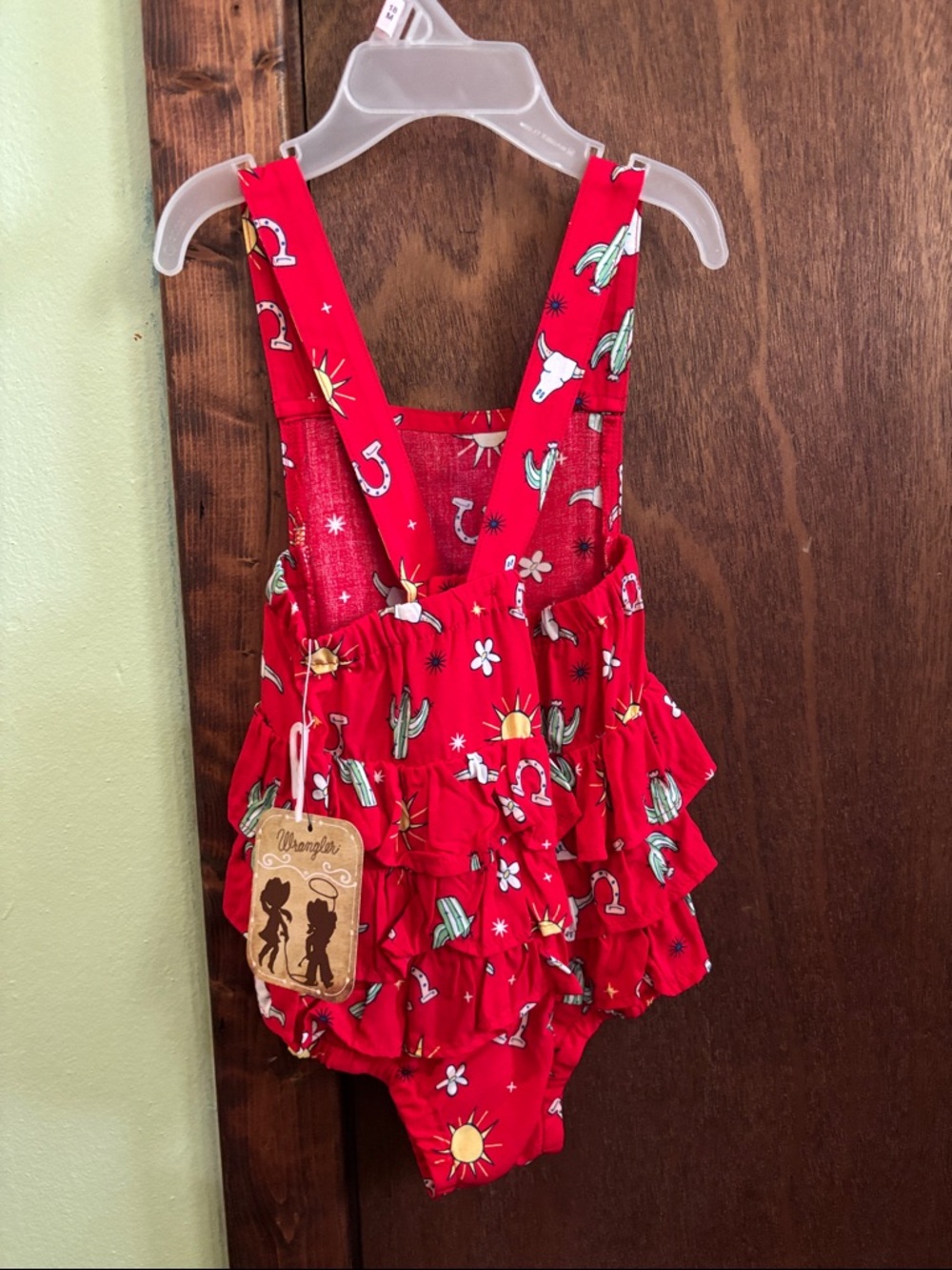 Red Western Print Ruffle One-Piece - Picture 2 of 3